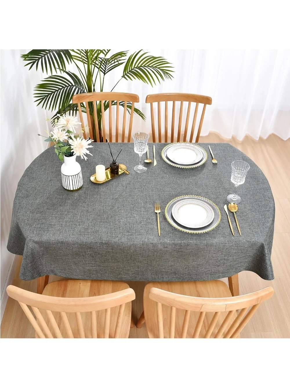 NEW Wolkemer Faux Linen Oval Tablecloth Heavy Duty Wrinkle Resistant